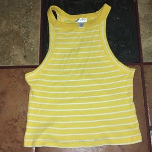 yellow and white striped crop top